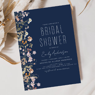 Navy Blue Boho Wildblume Brautparty Einladung