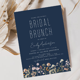 Navy Blue Boho Wildblume Bridal Brunch Dusche Einladung