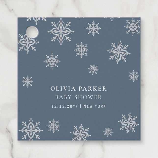 Navy Blue Boho Winter Snowflake Babydusche Geschenkanhänger (Vorderseite)