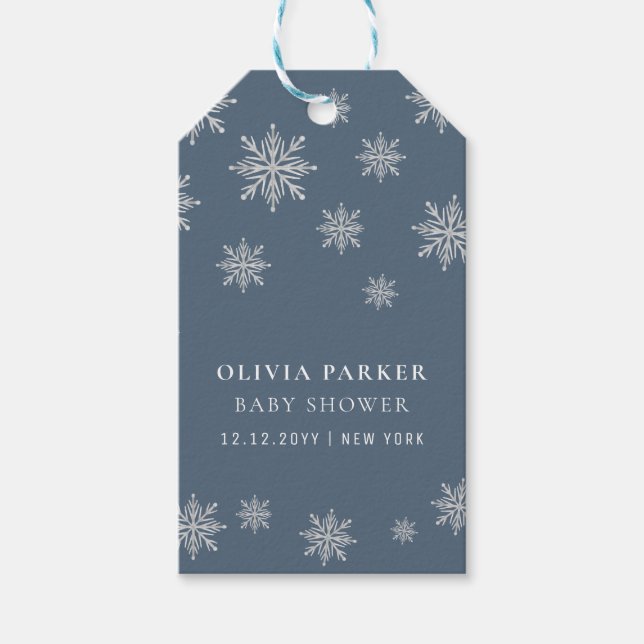 Navy Blue Boho Winter Snowflake Babydusche Geschenkanhänger (Vorderseite)