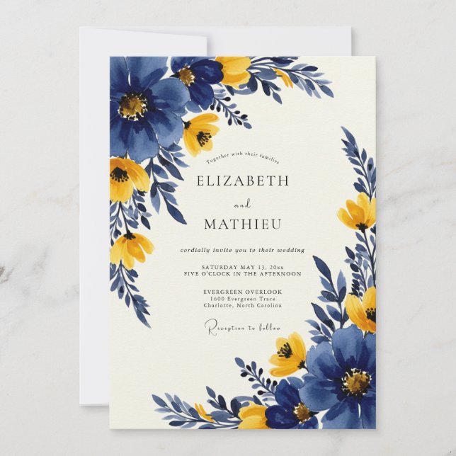 Navy Blue Bold Spring Wedding Einladung (Vorderseite)
