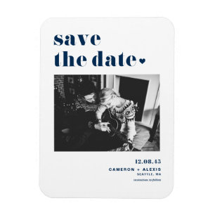 Navy Blue Bold Typografy Foto Save the Date Magnet