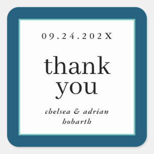 Navy Blue Border Einfache Gastgeschenk Hochzeit Quadratischer Aufkleber