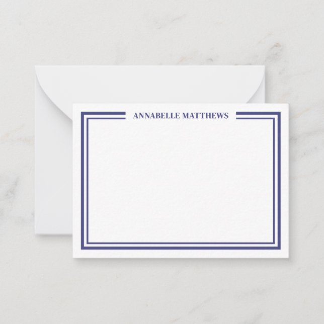 Navy Blue Border Minimalist Name Monogram Mitteilungskarte (Vorderseite)