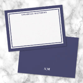 Navy Blue Border Minimalist Name Monogram Mitteilungskarte