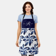 Navy Blue Botanical Foliage Mit Monogramm