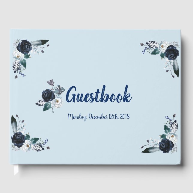 Navy Blue Bouquet Guestbook Gästebuch (Vorderseite)
