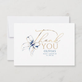 Navy Blue Bow Elegant Calligraphy Thank You Dankeskarte