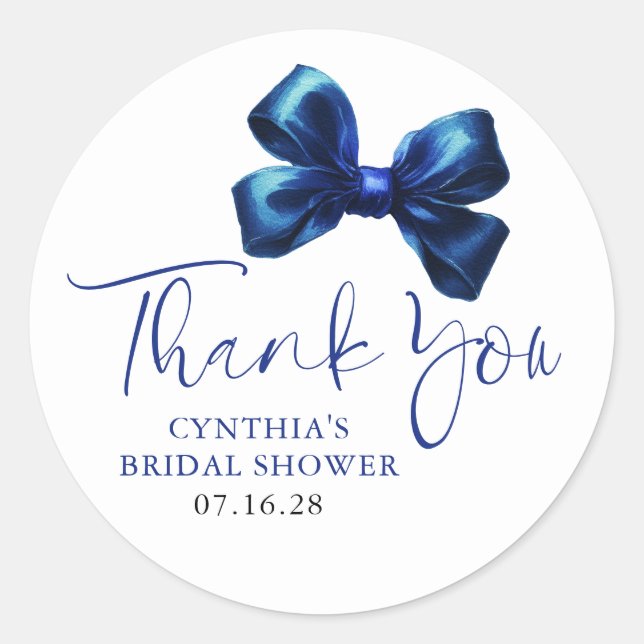 Navy Blue Bow Favors Bridal Shower Thank You  Runder Aufkleber (Vorderseite)