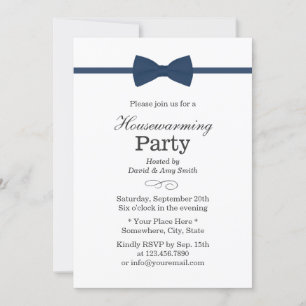 Navy Blue Bow Krawatte Classy Housewarming Party Einladung