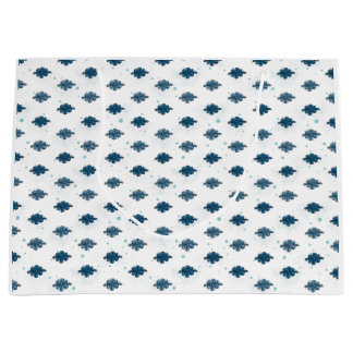 Navy Blue Bow Pattern Large Glossy Gift Bag Große Geschenktüte