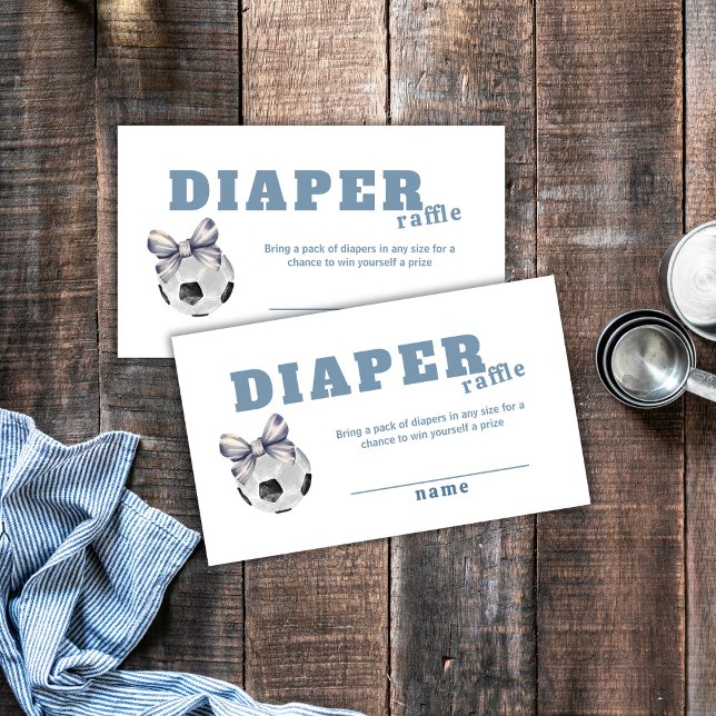 Navy Blue Bow Soccer Diaper Raffle Baby Shower  Begleitkarte (Navy Blue Bow Soccer Diaper Raffle Baby Shower Enclosure Card)