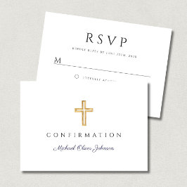 Navy Blue Boy Religious Cross Confirmation RSVP Karte