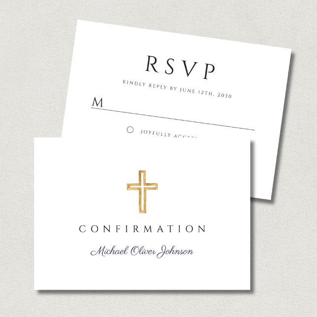 Navy Blue Boy Religious Cross Confirmation RSVP Karte (Navy Blue Boy Religious Cross Confirmation RSVP Card)