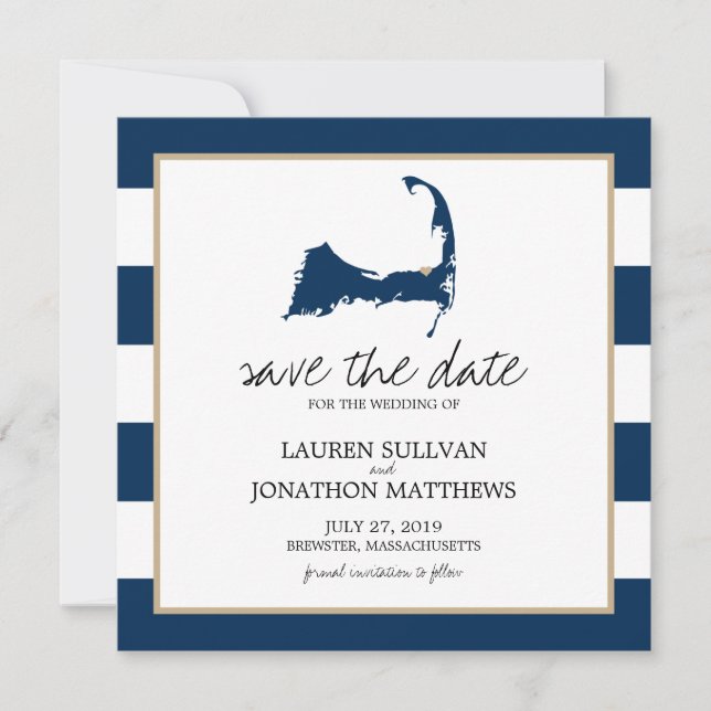Navy Blue BREWSTER Cape Cod Map Save the Date (Vorderseite)