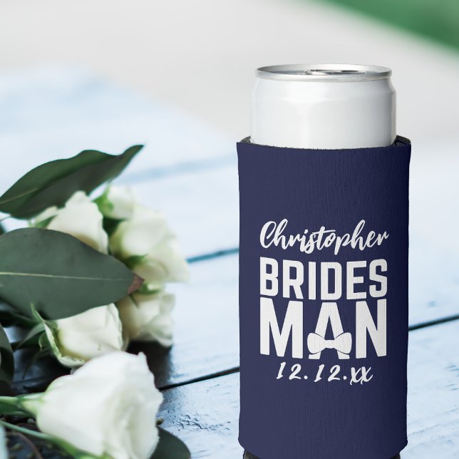 Navy Blue Bridesman Wedding Can Cooler Selters Dosenkühler (Just add your Bridesman's name and your wedding date)