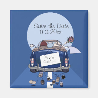 Navy Blue Bridge & Groom Getaway Car Save the Date Magnet