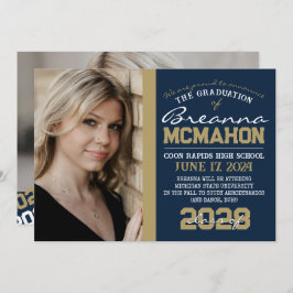 Navy Blue & Bronze Abschluss 2 Foto Ankündigung