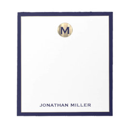 Navy Blue Brushed Gold Monogram Notepad Notizblock