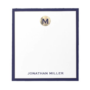 Navy Blue Brushed Gold Monogram Notepad Notizblock