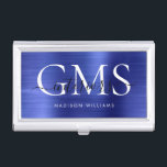 Navy Blue Brushed Metal 3 Monogram Script Visitenkarten Dose<br><div class="desc">Moderne elegante Navy Blue Brushed Metal Monogram Script Business Card Case</div>