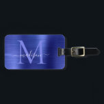 Navy Blue Brushed Metal Girly Script Monogram Nied Gepäckanhänger<br><div class="desc">Niedlicher Tag für Navy Blue Brushed Metal Script Monogram</div>