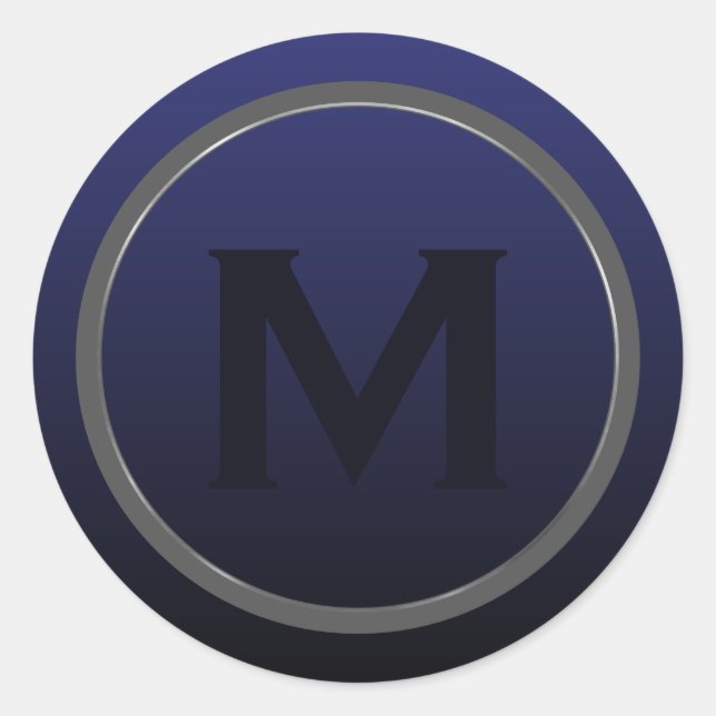 Navy Blue Brushed Silver Monogram Runder Aufkleber (Vorderseite)