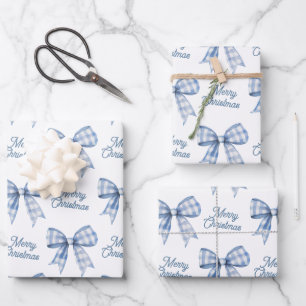 Navy Blue Buffalo Kariert Bow Karo Frohe Weihnacht Geschenkpapier Set