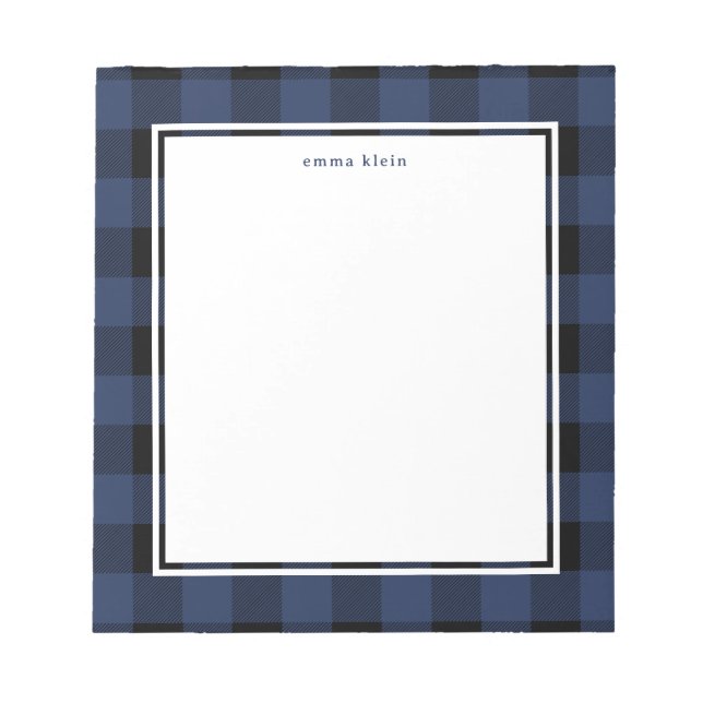 Navy Blue Buffalo Kariert Tartan Name Notizblock (Vorderseite)