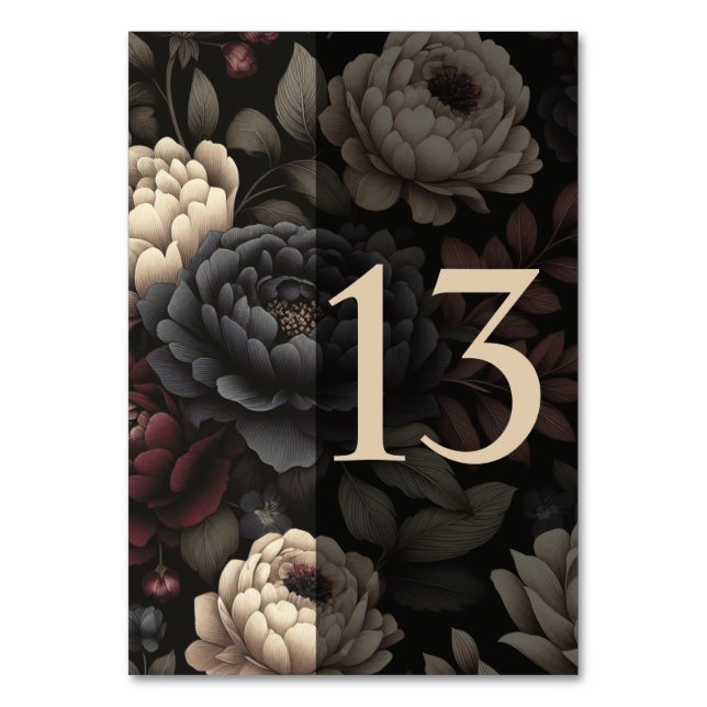 Navy Blue & Burgund Moody Floral Table 13 Tischnummer (Vorderseite)