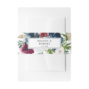 Navy Blue, Burgund & White Floral Einladungsbanderole