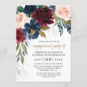 Navy Blue Burgundy Blush Pink Engagement Party Einladung