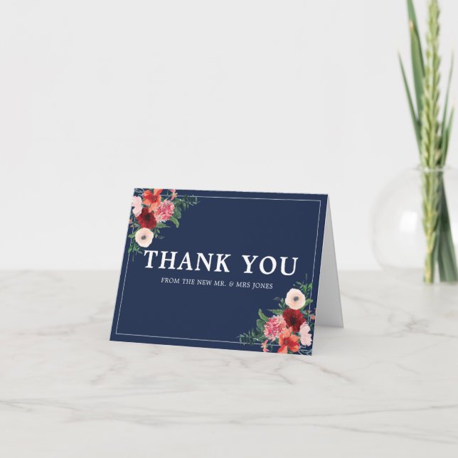 Navy Blue Burgundy Coral Floral Wedding Vielen Dan (Vorderseite)