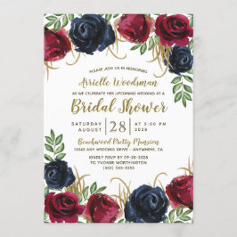 Navy Blue Burgundy Fall Bridal Dusche Einladungen