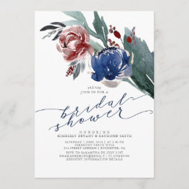 Navy Blue & Burgundy Floral Elegantes Brautparty Einladung