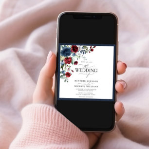 Navy Blue Burgundy Floral Watercolor Script Einladung