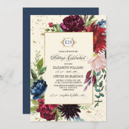 Navy Blue | Burgundy Floral Watercolor Wedding Einladung