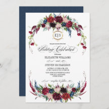 Navy Blue | Burgundy Floral Watercolor Wedding