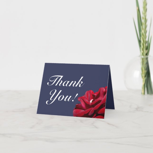 Navy Blue Burgundy Floral Wedding Vielen Dank Karte (Vorderseite)