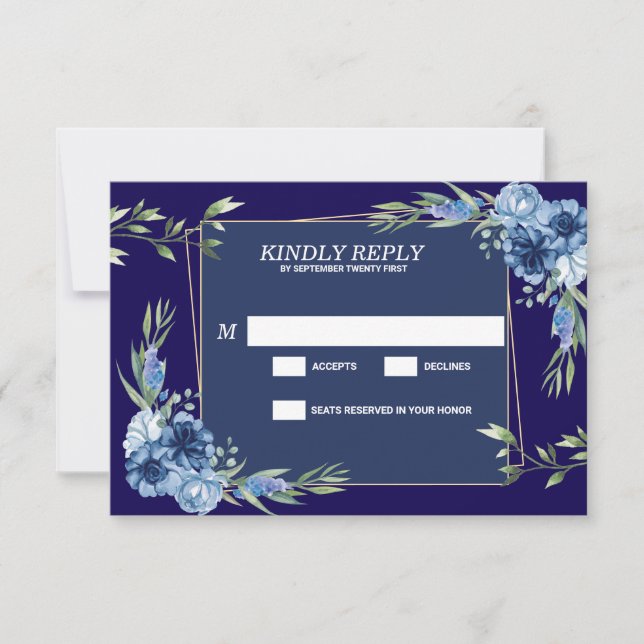 Navy Blue Burgundy Gold Blush Pink Wedding RSVP Karte (Vorderseite)