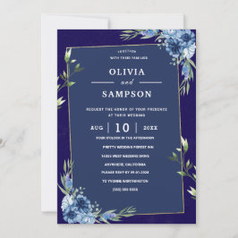 Navy Blue Burgundy Gold Pink Wedding Einladung