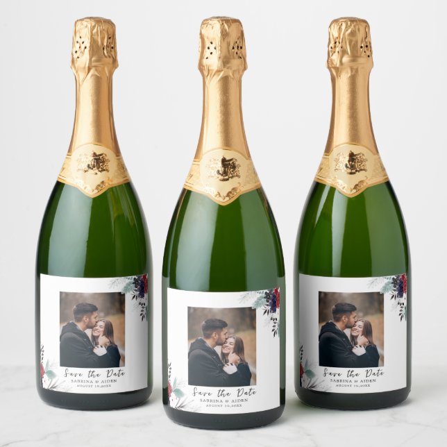 Navy Blue Burgundy Gothic Floral Foto (Flaschen)