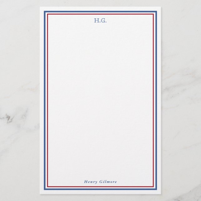 Navy Blue Burgundy Mit Monogramm Briefpapier (Vorderseite)