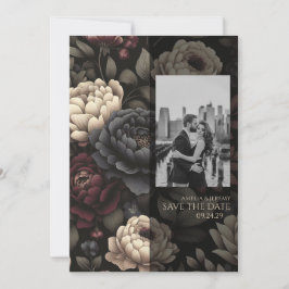 Navy Blue & Burgundy Moody Floral Save The Date