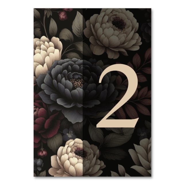Navy Blue & Burgundy Moody Floral Table 2 Tischnummer (Vorderseite)