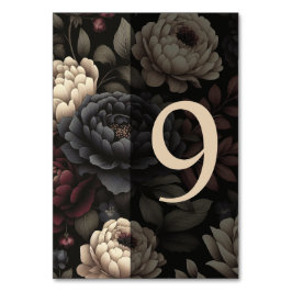 Navy Blue & Burgundy Moody Floral Table 9 Tischnummer