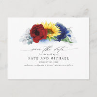 Navy Blue Burgundy Sonnenblume Gelb Save the Date