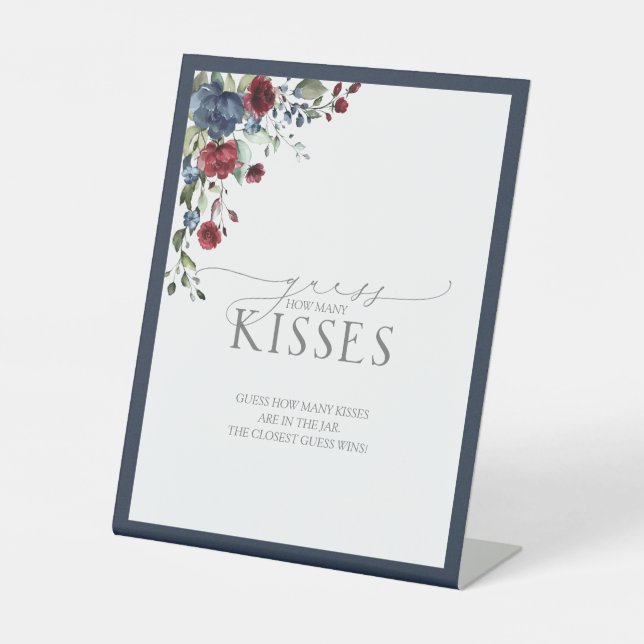 Navy Blue Burgundy Wasserfarbe Wie viele Kisses Sockelschild (Vorderseite)