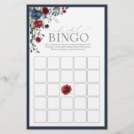 Navy Blue Burgundy Watercolor Bridal Bingo Game