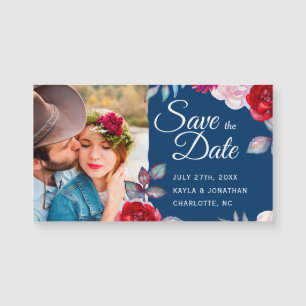 Navy Blue Burgundy Wedding Kleiner Save the Date Magnetkarte